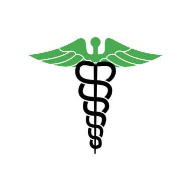Hermes 'in Karykeion' u - Merkür logosu caduceus Green caduceus yılan vektör sembolü beyaz arka planda izole edilmiş.
