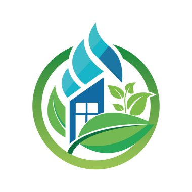 Eco house icon. Environmentally sustainable home or house with green leaves. Vector Illustration clipart