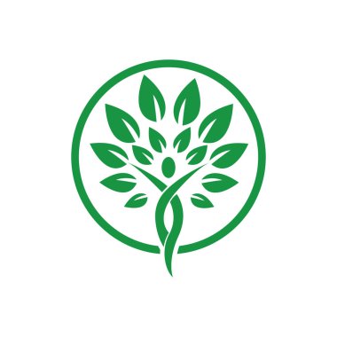Yeşil daire ağaç logosu tasarım vektör sanatı ve illüstrasyon insan ağaç simgesi