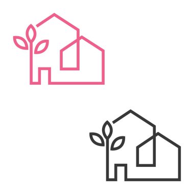 Eko ev ikonu, logo yeşil enerji, çevre temizliği binası, sera konsepti, modern ekoloji mimarisi, beyaz arka planda ince çizgi sembolü - düzenlenebilir felç vektörü çizimi