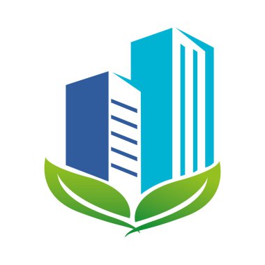Eko binası logo vektör mülkiyet inşaat ev yaprağı simgesi