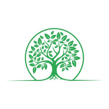 Çevre şirketleri için minimal Yeşil Ağaç Logosu Tasarımı Söğüt ağacı çizgisi sanat logosu tasarım sanatı ve illüstrasyon