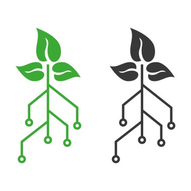 Temalı vektör ağaç ekolojisi ile modern teknoloji fabrikası ve devre logosu tasarımı