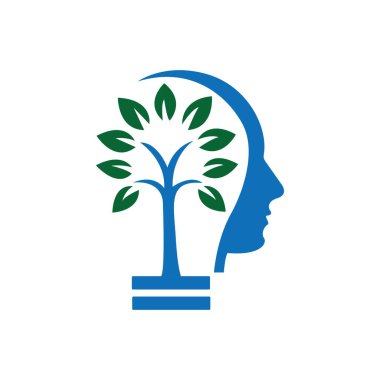 Ağacın tepesindeki insan kafası ve Zihinsel ve Sağlık logosu tasarım vektörü