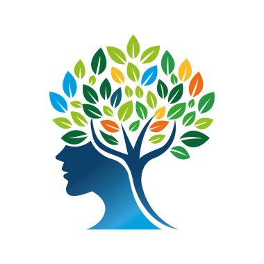 Vizyoner baş el ağacı kelebeği logosu kişiselleştirilmiş vektörün zihnini ve gelişimini sembolize eder..