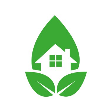 Yeşil Ev ya da ev vektörü simgesi, Ev yaprağı vektör resmetme işareti, ekonomi evi basit simgesi, Küçük Ev Simgesi Vektörü