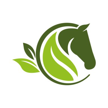 Unique Green Leaf With Round Horse Head Logo Icon Design Vector Illustration. Pro Vector. clipart