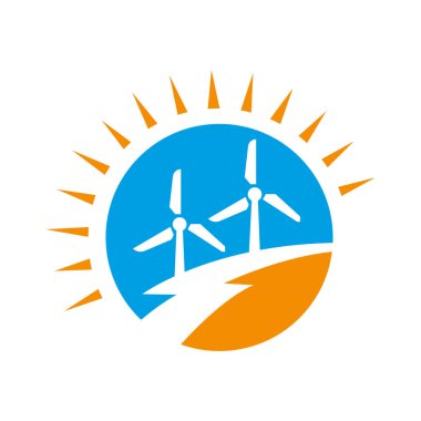 Rüzgar türbinleri alan logosu tasarımlı güç üretir. Temiz enerji logosu sembolü