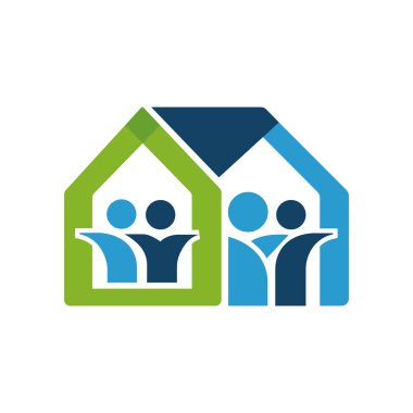Ev logosu tasarım vektörü olan aile ev şekli logosunu yendi. Topluluk logo şablonu vektör illüstrasyonu House emlak logo vektörü dizayn etti