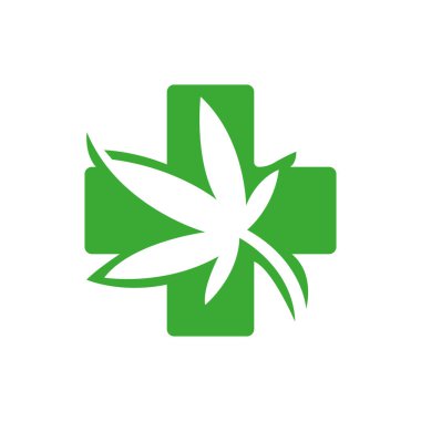 Tıbbi marihuana yaprağı ve çapraz logo yeşil tıbbi esrar simge