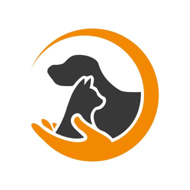 Vektör şirin köpek ve şirin kedi çizgi film illüstrasyon logosu tasarımı