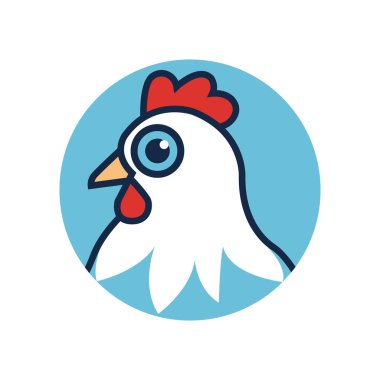 Boynunda kırmızı bant olan bir tavuk çizimi. Tavuk maskotu logosu.