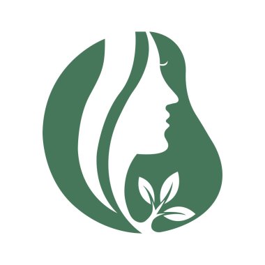 Güzellik bakımı logosu tasarım vektör illüstrasyonu güzellik yüzü ve cilt bakımı ekolojisi yeşil yaprak logosu taşıyıcı kavramı