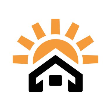 Parlak Ev ve Güneş Vektörü Logosu Logosu logo tasarım şablonu çizimi