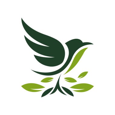 Üzerinde yeşil yapraklar olan kuş logosu tasarımı taşıyıcı illüstrasyon kuşları