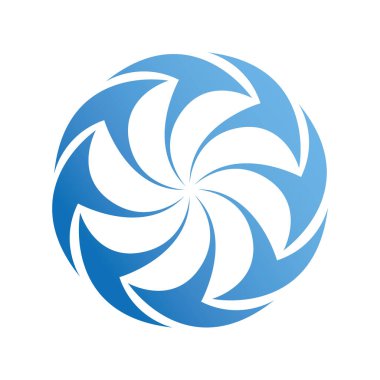 Çember şeklinde dönen su sembolü logo vektörü içinde keskin oklar. Çember eğrileri, ok dönüşleri, iş simgesi.