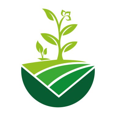 Çiftlik logosu şablonu, tarım tasarımı vektör illüstrasyonu Yeşil Çiftlik Logosu Şablonu