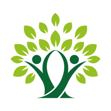 Çevre dostu, doğa ya da sağlık damgası için soyut yeşil ağaç ve kalp şekli logosu