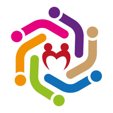 Toplum Desteği, Aile Bakımı veya Yardım Vakfı İçin Kalp Şekli Renkli Çember İnsanlar Bağlantısı Logosu