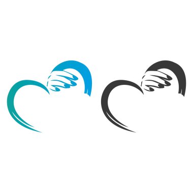 Soyut El ve Kalp Şekli Yardım, Sağlık Hizmetleri veya Aile Bakım Örgütü ikonu vektörü logosu