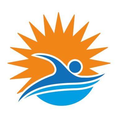 Yüzme sembolü güneş logosu tasarım şablonu vektörü