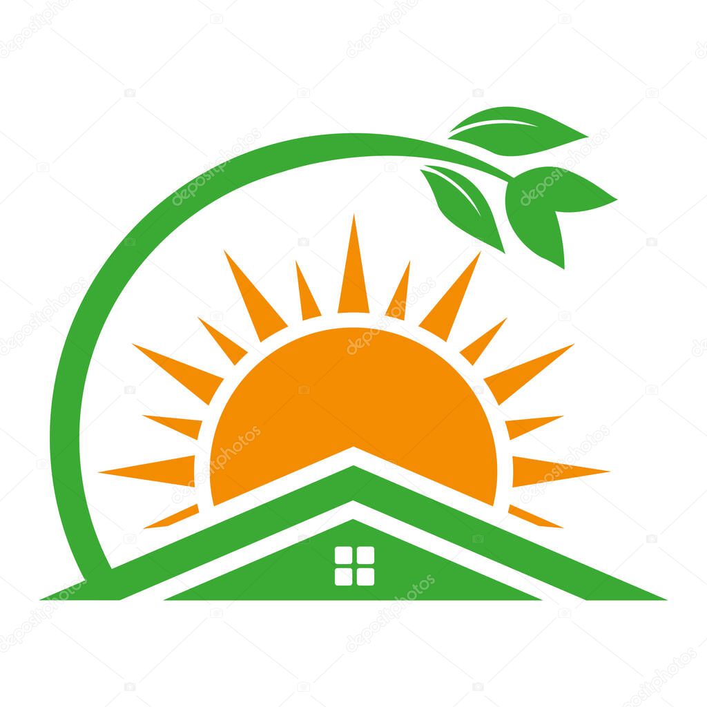 Sunrise Home Design Green Real Estate Logo Illustration vector icon