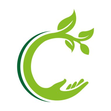 Çember Yaprak El Eko Logosu Tasarım Doğa Koruma Simgesi Vektörü