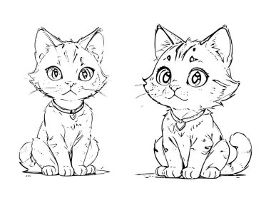 Renklendirme Çizgisi Sanatında Sevimli ve Oyuncu Kedi Tasarımı