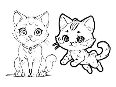 Renklendirme Çizgisi Sanatında Sevimli ve Oyuncu Kedi Tasarımı