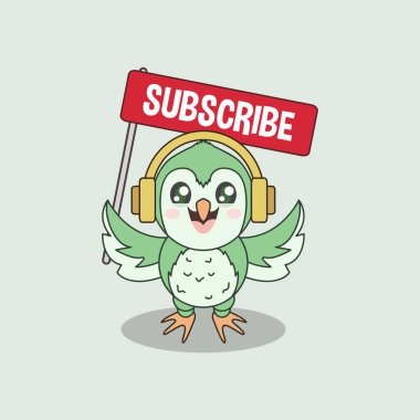 Cute Owl Mascot with Subscribe Flag for Your Channel clipart