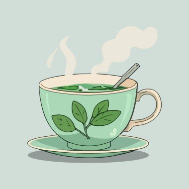 Steaming Herbal Tea Icon Minimalist Design with Mint Sprigs clipart