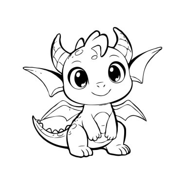 Çocukları Boyamak İçin Büyük Gözlü Şirin Çizgi Film Ejderhası