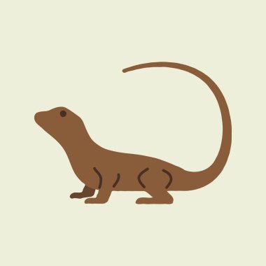 Bu uzun kuyruklu kahverengi bir kertenkelenin basit bir vektör çizimi. Tasarımda temiz çizgiler ve eğitim materyalleri, çocuk kitapları, vahşi yaşam grafikleri veya sürüngen temalı içerik için mükemmel olan minimal düz bir biçim yer alıyor..