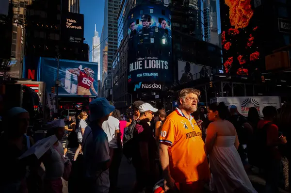 stock image New York NY USA-July 10, 2024 Netherlands soccer fan in Times Square in New York