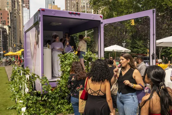 stock image New York NY USA July 20, 2024 Brand activation for Caudale skincare brand  products in Flatiron Plaza in New York 