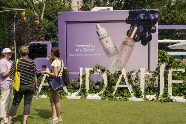 stock image New York NY USA July 20, 2024 Brand activation for Caudale skincare brand  products in Flatiron Plaza in New York 