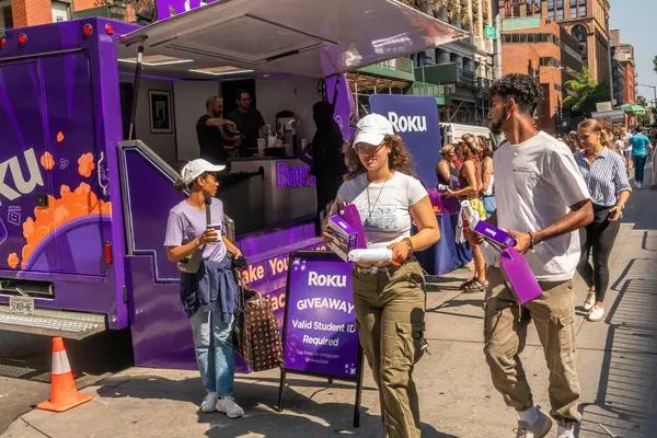 stock image New York NY USA-August 27, 2024 Back to school brand activation for Roku outside of New York University in Greenwich Village in New York