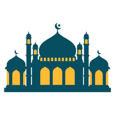 İslami cami simgesi klipsi. Sanat karikatürü. Ramazan, Kurban Bayramı, El Adha, İsrail mi 'raj, Muharram için vektör çizimi.