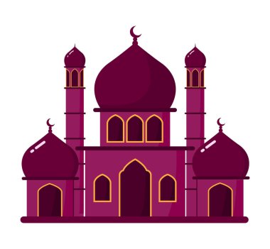 İslami cami simgesi klipsi. Sanat karikatürü. Ramazan, Kurban Bayramı, El Adha, İsrail mi 'raj, Muharram için vektör çizimi.