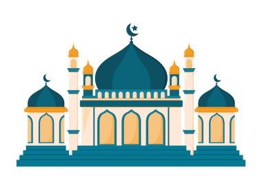 İslami cami simgesi klipsi. Sanat karikatürü. Ramazan, Kurban Bayramı, El Adha, İsrail mi 'raj, Muharram için vektör çizimi.