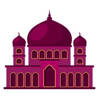 Mor İslami cami simgesi. Sanat karikatürü. Ramazan, Kurban Bayramı, El Adha, İsrail mi 'raj, Muharram için vektör çizimi.