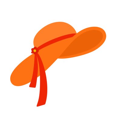 Yaz Sahil Tatili için Düz Turuncu Şapka Moda Aksesuarları Element Dekorasyonu Çizgi Film Vektör Resimleri İzole Edildi