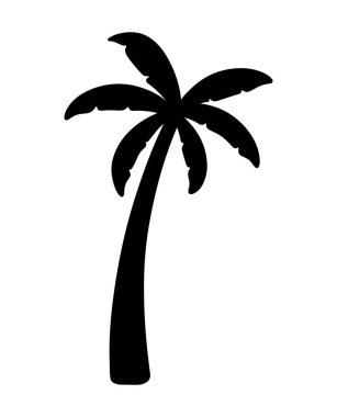 Kara hindistan cevizi ağacı silueti çizgi film Doodle çıkartması vektör illüstrasyonu yaz sahili süslemesi için. Beyaz Arkaplanda Tek Palmiye Ağacı İzole