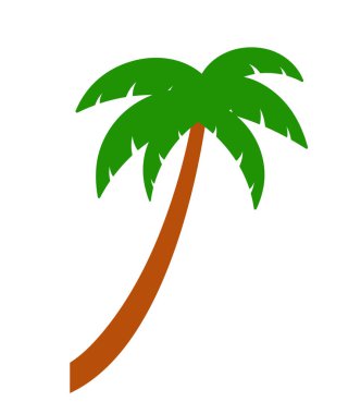Hindistan Cevizi Ağacı Karikatür Yapıştırması Yazın Plaj Dekorasyonu için Vektör İllüstrasyonu. Beyaz Arkaplanda Tek Palmiye Ağacı İzole