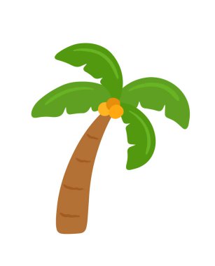 Şirin Palmiye Ağacı Vektörü Çizgi Filmi Beyaz Arkaplanda İzole Edilmiş Tropikal Yaz için Simge Clipart Grafiği