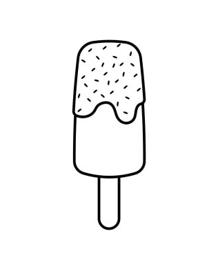 El çizimi siyah buzlu dondurma çubuğu, şeffaf arka planda izole edilmiş yaz içeceği için serpiştirilmiş vektör klipsi sanatı.