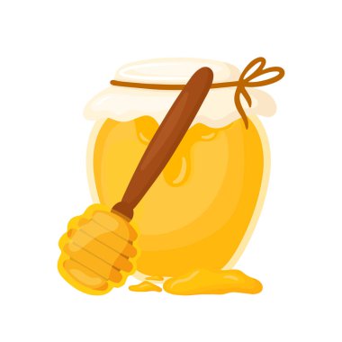 El çizimi bal kavanozu, bal arısı damlaması ve tatlı karikatür karikatür karikatür çizimi şeffaf arkaplanda izole edilmiş vektör çizimi.