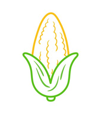 Şirin mısır ikonu Clipart çizgi film animasyonu. Çocuk ve çocuk için sebze çizimi. Meyve, sebze ve alfabeyi öğrenmek için kitap.