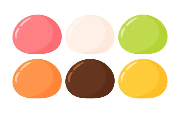 stock vector Cute Mochi Daifuku Single Flavor Set Japanese Food Dessert in Strawberry, Vanilla, Matcha, Green tea, Mango, Orange, Chocolate, Pineapple Flavors Matcha Icon Doodle Vector Illustration Isolated on White Background