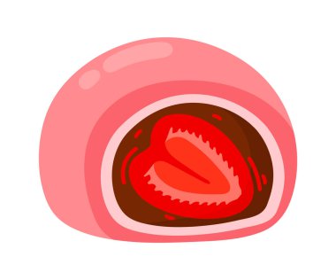 Düz Çilek Açıldı Mochi Daifuku Japon Tatlısı Tatlı Tatlı Tatlı Tatlı Tatlı Şekillendirmesi Beyaz Arkaplanda İzole Edildi